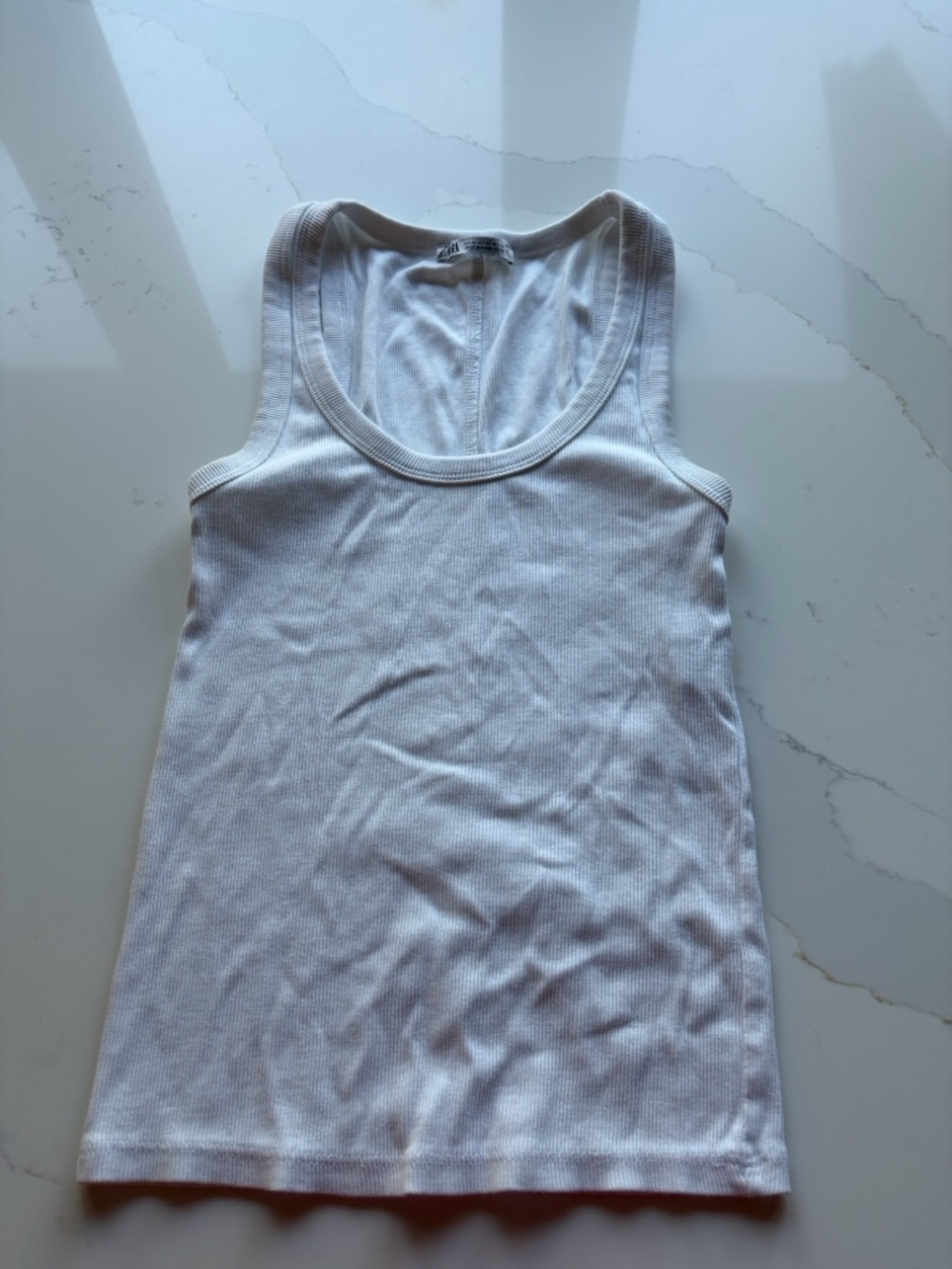 Zara White Ribbed Tank Top - Women